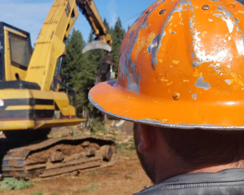 Man looking at used forestry equipment for sale